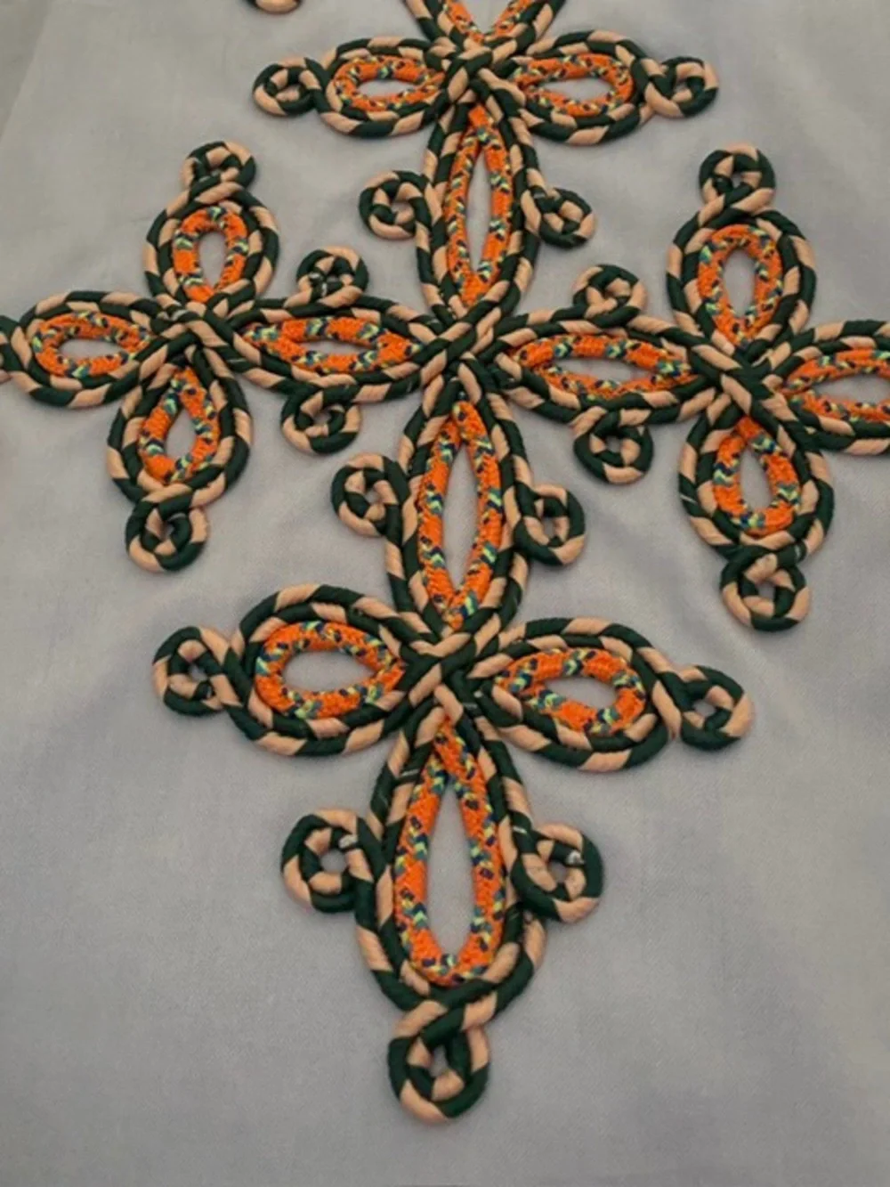 Tory Burch NWOT Classic Embroidered Tunic Blouse Light Blue Orange Size S